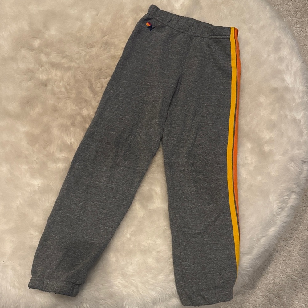 Aviator Nation Kids Joggers Gray with Rainbow Stripe Size 10